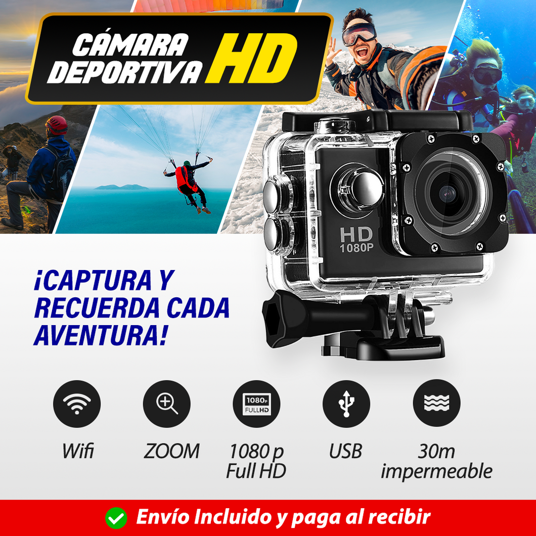 CÁMARA DEPORTIVA HD: ¡Captura y recuerda tus aventuras! KIT DE ACCESORIOS FB